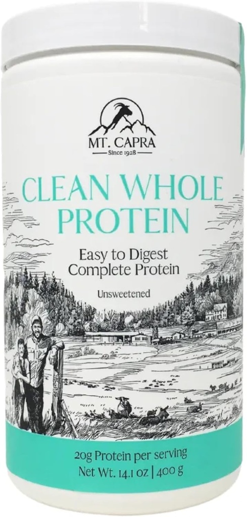 Mt. Capra Clean Whole Protein | Grass-Fed Goat Protein with Whey and Casein Protein | No Bloat, Build and Maintain Muscle, 20 g Protein per Serving, No Sweeteners | 13 Servings - 400 g