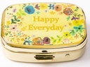 AmyZone Metal Pill Organizer Travel Friendly Portable Compact Pill Box Cute Pill Case to Hold Vitamins/Tylenol/Fish Oil/Supplements/Meds/Tablet for Purse/Pocket(Happy Everyday)