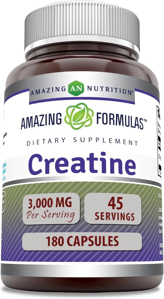 Amazing Formulas Creatine Monohydrate 3000 Mg Per Serving Capsules Supplement | Non-GMO | Gluten Free | Made in USA (Pack of 1 | 180 Count)