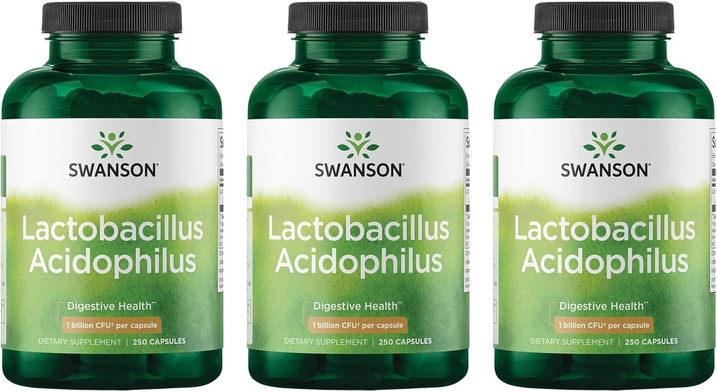 Swanson Lactobacillus Acidophilus - Probiotic Supplement Supporting Digestive Health with 1 Billion CFU Per Capsule - Promotes Bowel and GI Tract Health - (250 Capsules) 3 Pack