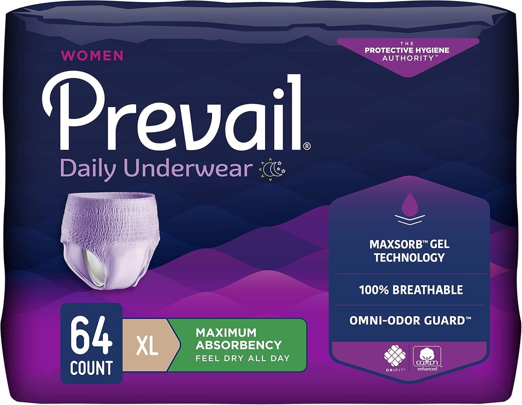 Prevail Proven | X-Large Pull-Up | Womenâ€™s Incontinence Protective Underwear | Maximum Absorbency | 64 Count