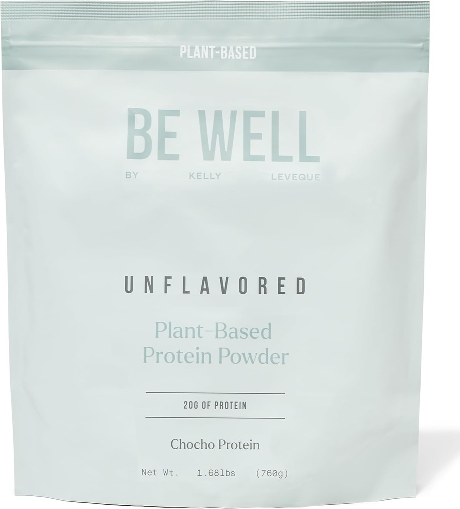 Be Well By Kelly Unflavored Plant-Based Protein Powder, Vegan 20G of Protein & 8G of Fiber (1 Ingredient, 20 Servings) 9 Amino Acids + 3 BCAAs No Soy, No Dairy, Stevia-Free, No Sugar Added 1.68lb 760g