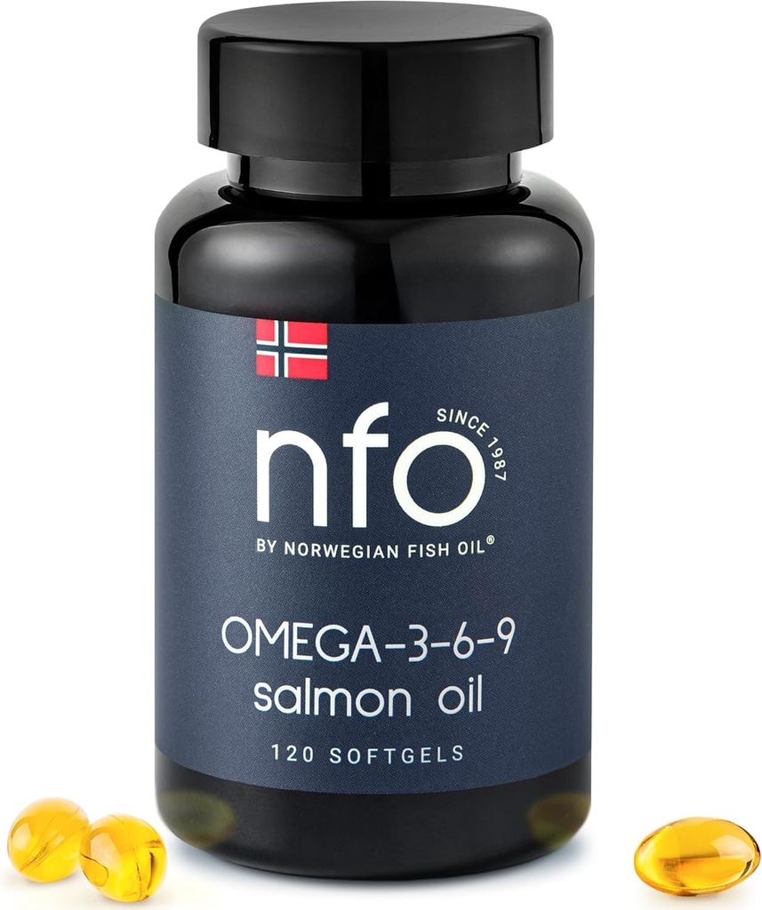 NFO Omega 3 6 9 Salmon Oil [120 Mini Softgels] Premium Norwegian Omega 369 Fish Oil Capsules, High-Potency EPA, DHA & DPA in Natural Triglyceride Form, Complex from Fresh Wild Fish