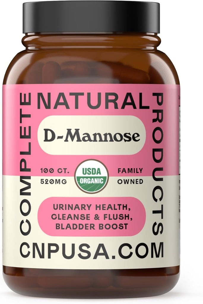 Complete Natural Products Organic D-Mannose Capsules - Pure D-Mannose Pills 100 Count for UTI, Bladder, & Urinary Tract Health