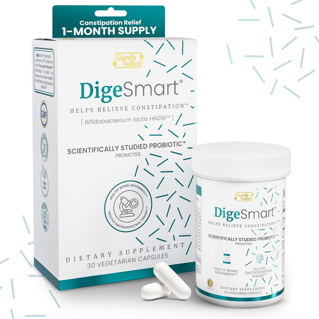 DigeSmart Constipation Relief Capsules - Combat Gut Bloating, Boost Health Immunity & Foster Gut Health - Clinically Tested Formula Probiotic - Women Laxative Support - Constipation Relief - 30 Caps