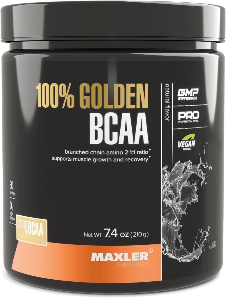 Maxler 100% Golden BCAA Powder - Intra & Post Workout Recovery Drink for Accelerated Muscle Recovery & Lean Muscle Growth - 6 g Vegan BCAAs Amino Acids - 30 Servings - Natural