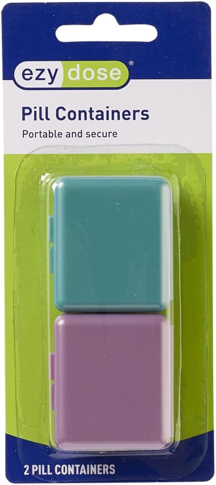 EZY DOSE Daily Travel Pocket Pharmacy Pill Organizer, Small Vitamin Organizer, Compact Medicine Container, Travel Friendly, Portable Pill Box, Colors May Vary, 2-Pack, BPA Free