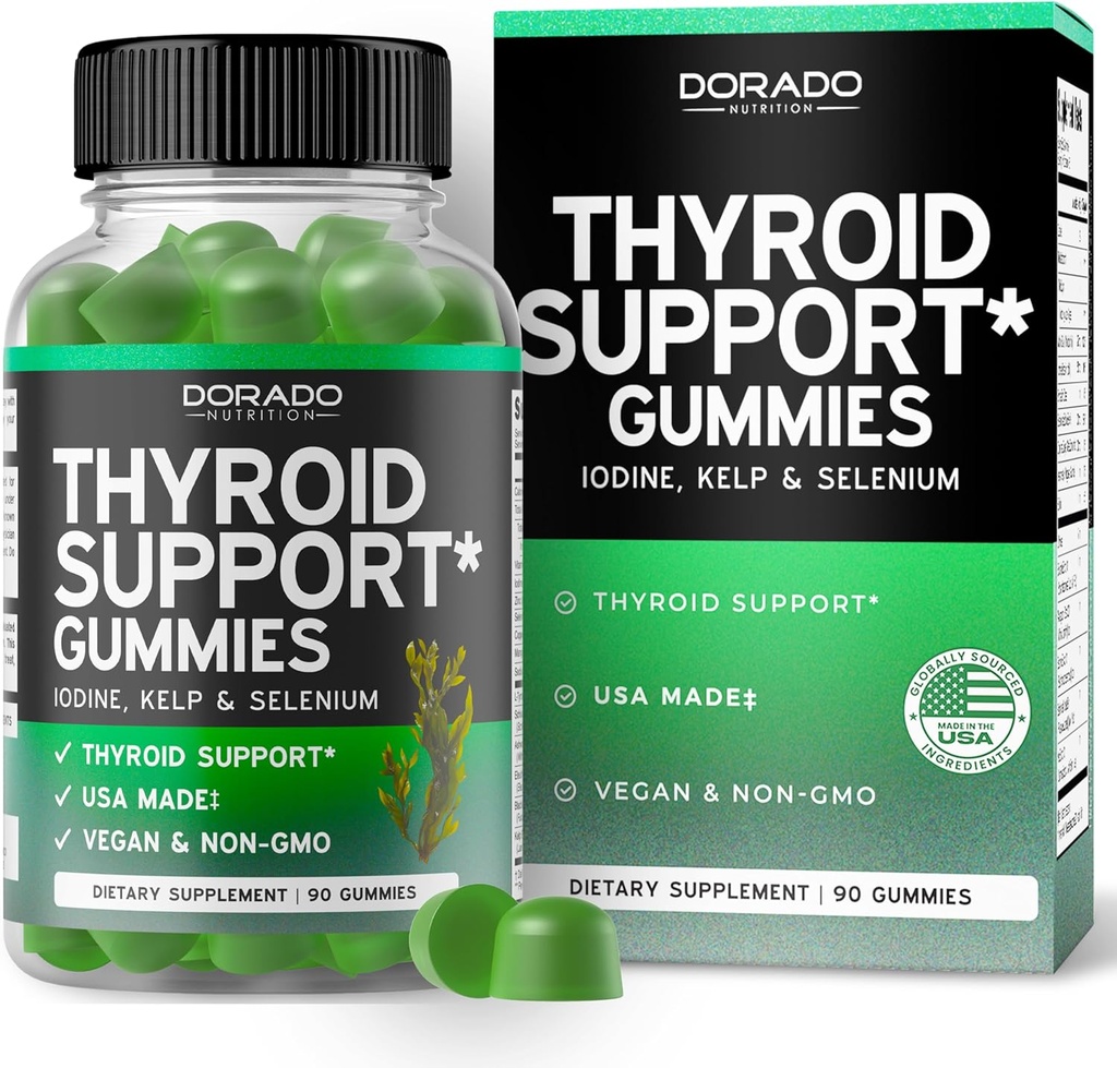 Thyroid Support For Women & Men (90 Gummies) Ashwaganda, Iodine, Bladderwrack, Kelp, & Schisandra - Support Supplement - Delicious Apple Flavor - Non-GMO, Vegan & Gluten-Free (90 Count)