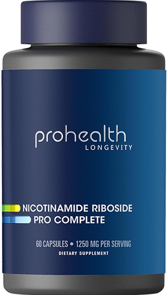 ProHealth Nicotinamide Riboside Pro Complete NAD+ Supplement. 500mg Patented Niagen NR (The Active Ingredient in NMN), Plus 250mg TMG, Plus 500mg Trans-Resveratrol. Equal to 690mg of NMN. 30 Servings