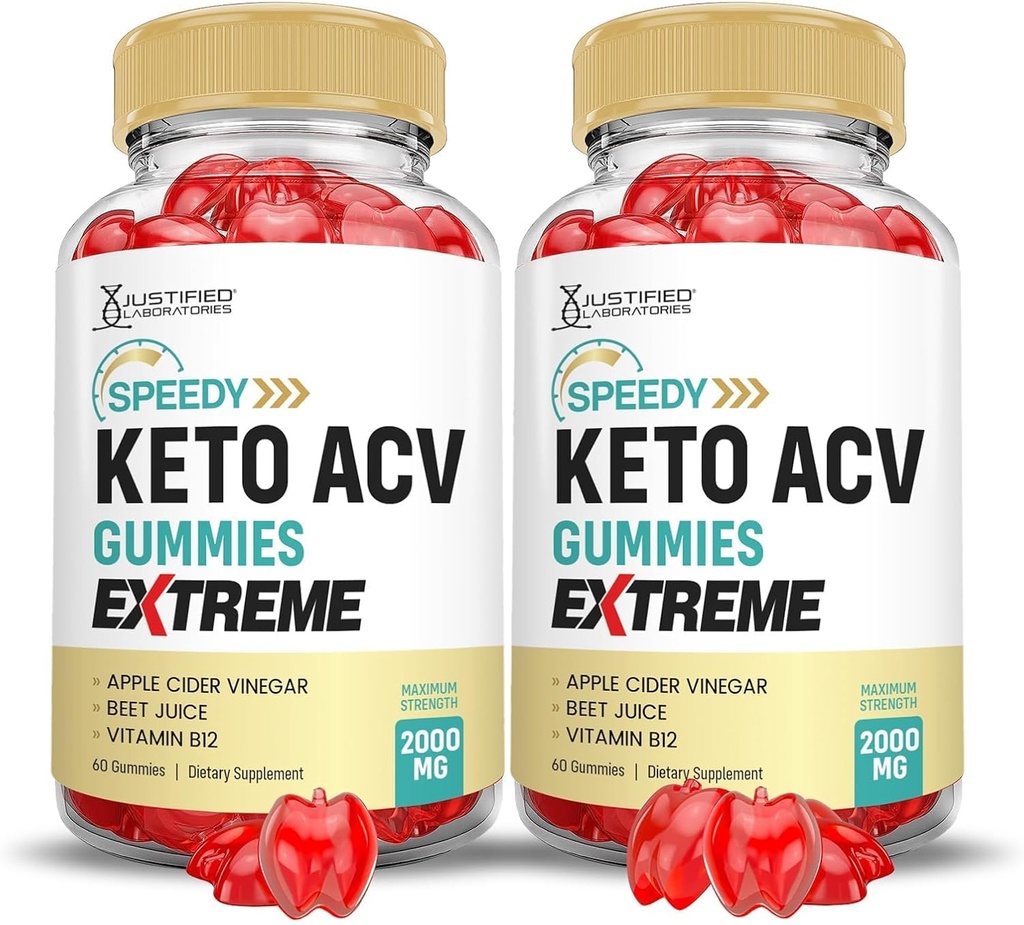 Justified Laboratories (2 Pack Speedy Keto ACV Gummies Extreme 2000MG Speedy Keto Gummies Advanced Formula Apple Cider Vinegar with Pomegranate Beet Juice Powder B12 Vegan Non GMO 60 Gummys