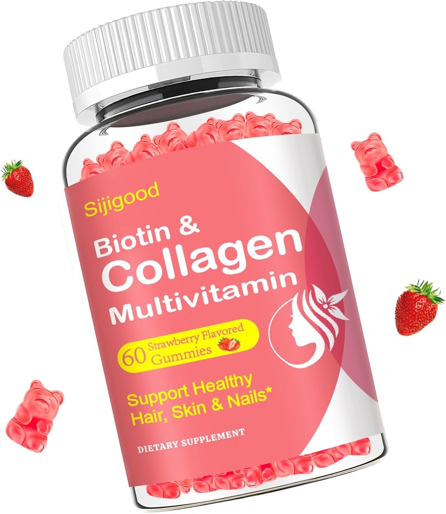 Collagen Peptides Gummies Sugar Free for Women & Men, 2500mg Multi Collagen Type I,II,III,V,X with 15000mcg Biotin & Vitamin C D K2 B12 A E, Hydrolyzed Protein for Hair Skin Nails, Bone, 60Cts