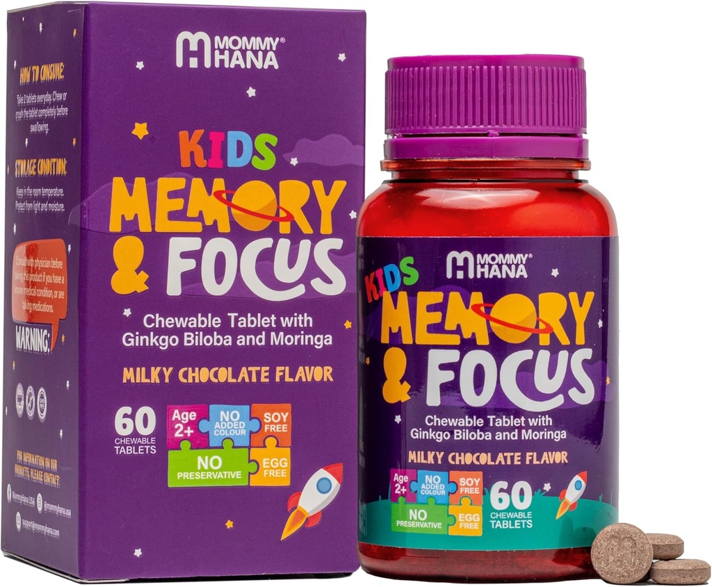 Chewable Chocolate Kids Multivitamin with Probiotic, Vitamin C, Ginkgo Nut, Colostrum, Moringa - Kids Vitamins Immune Support, Complete Gut-Brain Connection, Helps with Attention and Focus