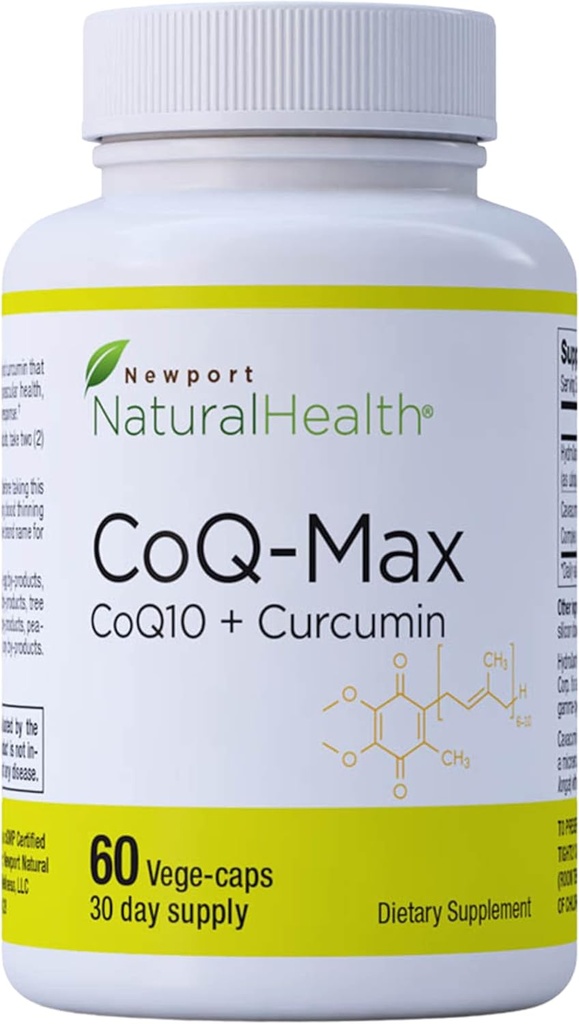 CoQ10 Max High Absorption Supplement with Turmeric Curcumin - 100 mg Capsules - Vegan - Heart Health, Energy, Mitochondria, Antioxidant with Cavacurmin™, HydroQsorb® Coenzyme