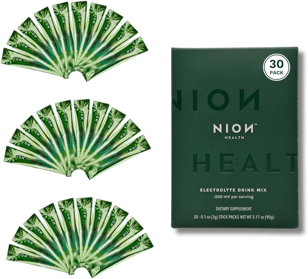 NION Electrolyte Powder | Negative Ion Hydration Packets | No Sugar, Calories, Artificial Ingredients | Intermittent Fasting Support | Improve Energy, Stamina, Mitochondrial Function | 30 Stick Pack