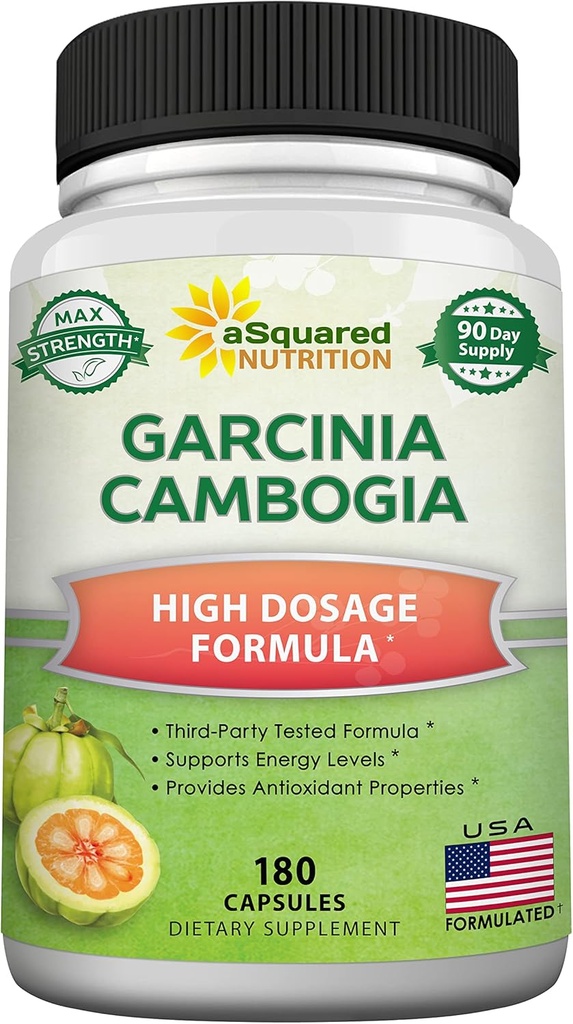 aSquared Nutrition Garcinia Cambogia 1600mg-180 Capsules-Natural Pure Extract Pills for Brain Health- Standardized Ultra HCA & Garcinia Cambogia Supplement Alternative to Gummies, Drops, Tea & Powder