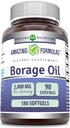 Amazing Formulas Borage Oil Supplement | 2000 Mg Per Serving | Softgels | Non-GMO | Gluten-Free | Made in USA (180 Count, 1 Pack)