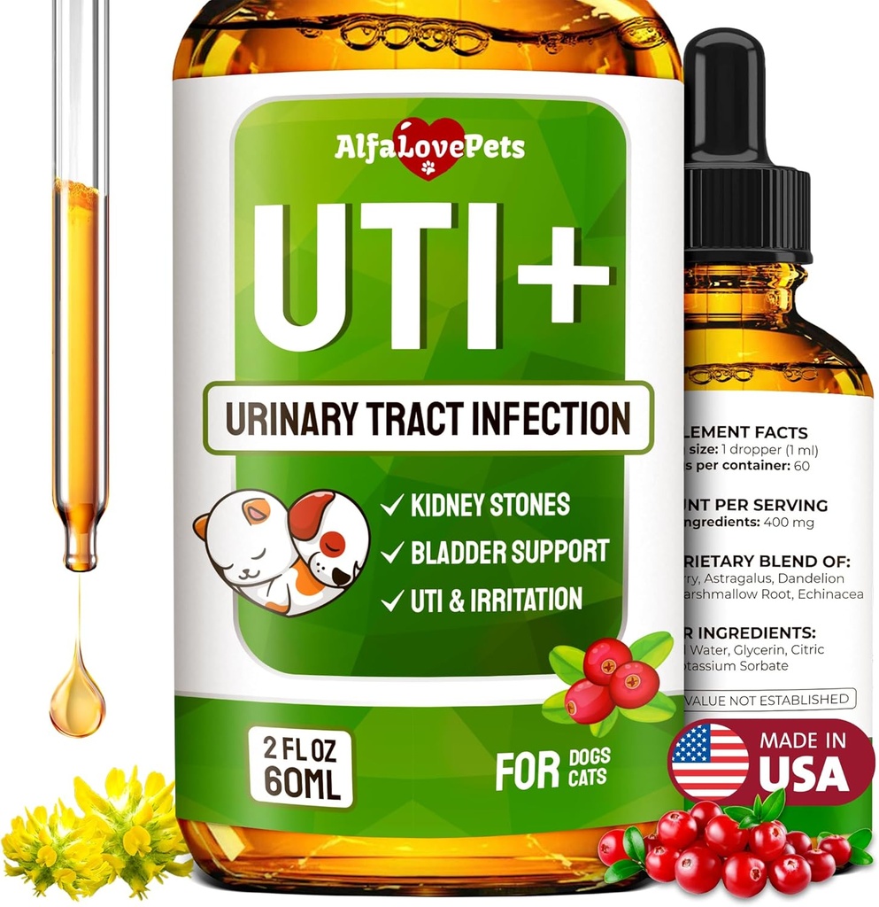 Cat UTI Treatment to Care for Kidneys and Bladder – Dog UTI Treatment for Pets of All Ages and Breeds – Urinary Tract Cat Safe Formula – Cranberry Supplement for Dogs & Other Pets – 2 Oz