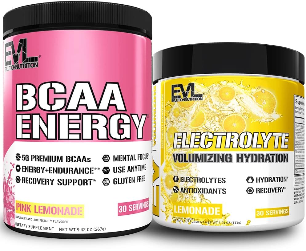 Evlution Ultimate Replenishing Hydration Powder Stack Nutrition Electrolytes Powder Plus Branched Chain Amino Acids Powder - Pre and Post Workout Recovery Drink Mix Bundle with 6 Key Electrolytes