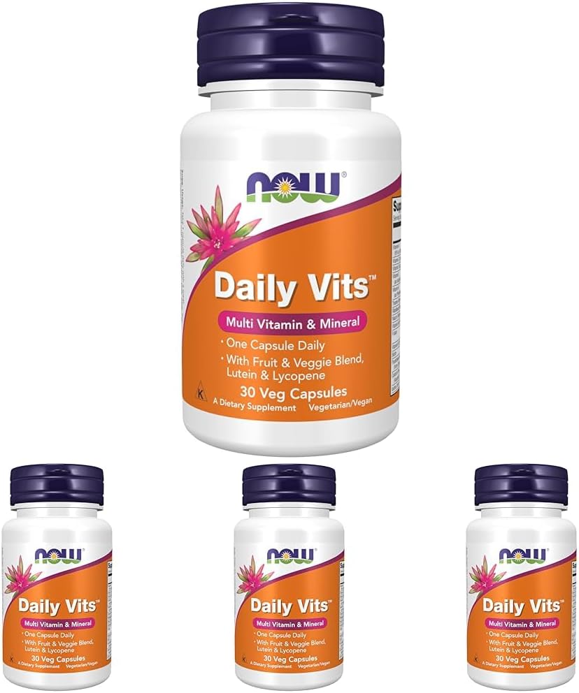 NOW Foods Supplements, Daily Vits™with Fruit & Veggie Blend, Lutein and Lycopene, 30 Veg Capsules (Pack of 4)