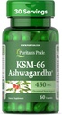 Puritan's Pride KSM-66 Ashwagandha® 450mg, Highly Concentrated Dietary Supplement for Stress Relief, Mood Enhancing, and Memory Support, 1 Month Supply, 60 Capsules