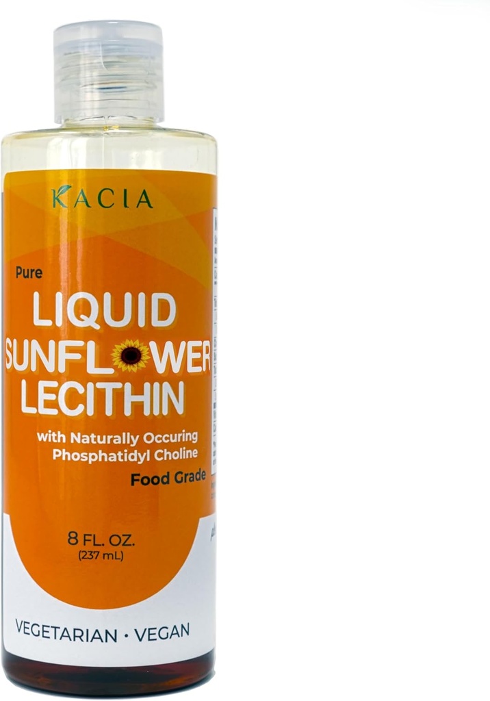 Kacia Pure Sunflower Lecithin Liquid Food Grade - Emulsifier and Stabilizer for Baked Goods, Chocolates, and Edibles - Moisturizer in Skin and Hair Cosmetics Creations - Bottled in The USA (8 oz.)
