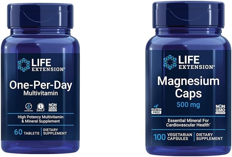 Life Extension One-Per-Day Multivitamin – Packed with Over 25 Vitamins, Minerals & Plant Extracts & Magnesium Caps, 500 mg, Magnesium Oxide, Citrate, Succinate, Heart Health