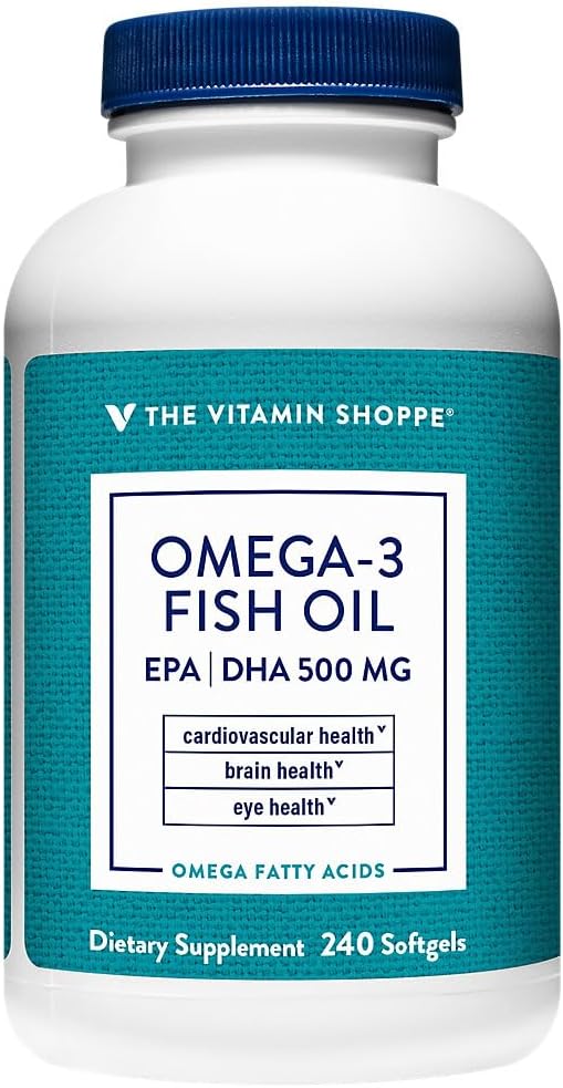 The Vitamin Shoppe Omega 3 Fish Oil 500MG EPA DHA - Heart Health, Brain Function & Joint Support, Molecularly Distilled (240 Softgels)