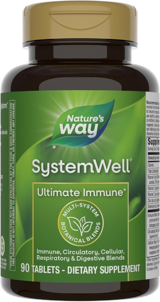 Nature's Way Systemwell Ultimate Immune* with Vitamins C, A, D, Zinc, and Selenium, Multi-System Botanical Blends Including Immune, Respiratory, Digestive & Circulatory, 90 Tablets