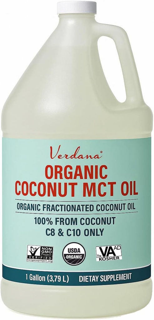 Verdana USDA Certified Organic Coconut MCT Oil –Fractionated Coconut Oil – No Palm Kernel Used – Kosher, Food Grade, Non-GMO – Great for Keto and Paleo Diets – 1Gallon