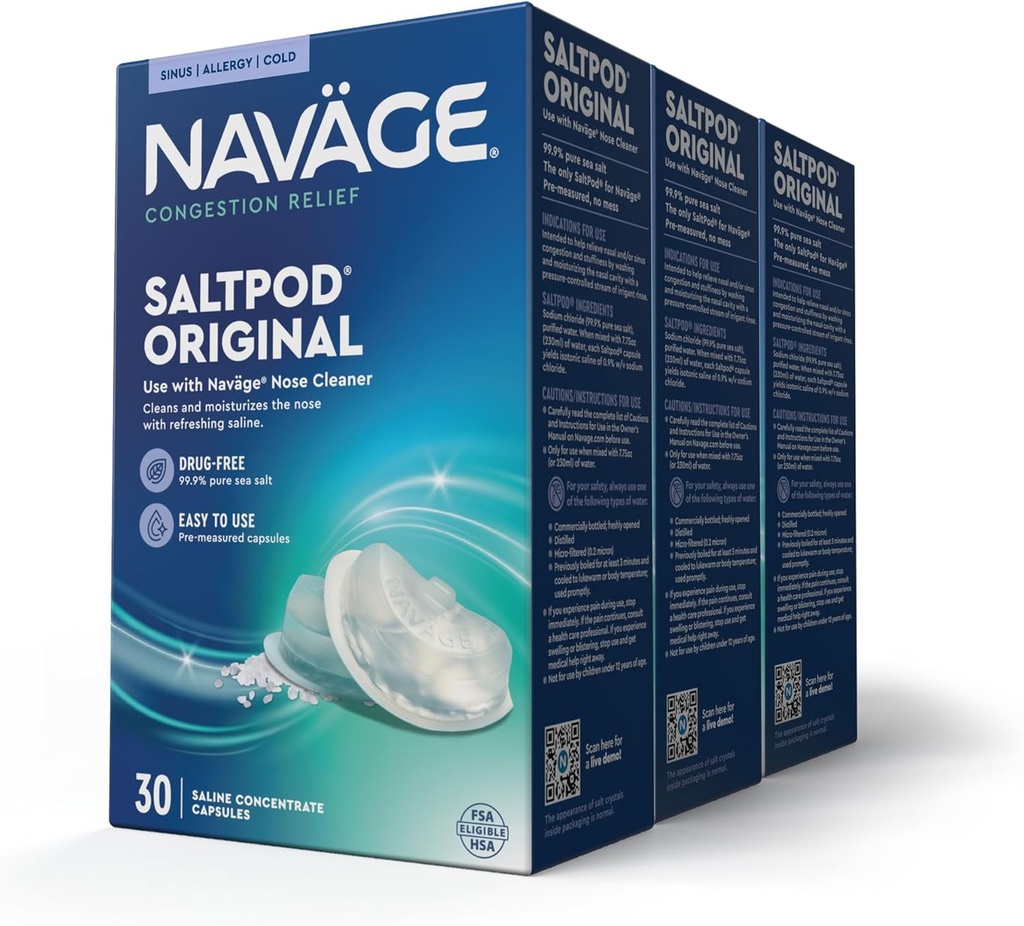 Navage SaltPod Bundle – 3 Packs of 30 (90 SaltPods), Saline Refills for Navage Nasal Irrigation System, Sinus Rinse and Saline Pods for Fast and Soothing Relief