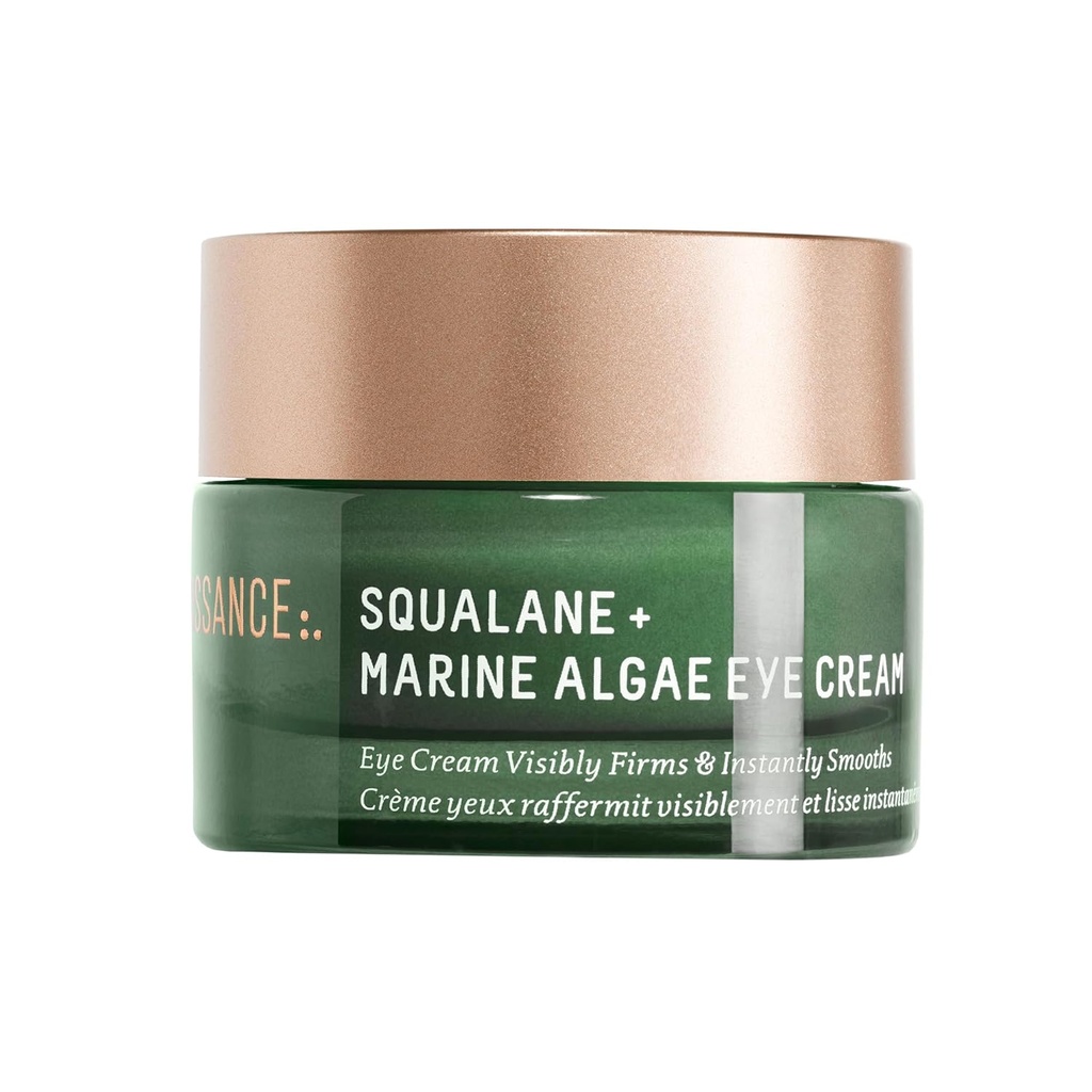 BIOSSANCE Squalane and Marine Algae Eye Cream - Anti-Aging Under Eye Cream for Fine Lines, Wrinkles, and Puffiness - Hydrating & Lifting Formula with Hyaluronic Acid and Paracress Extract - 0.5 Ounce