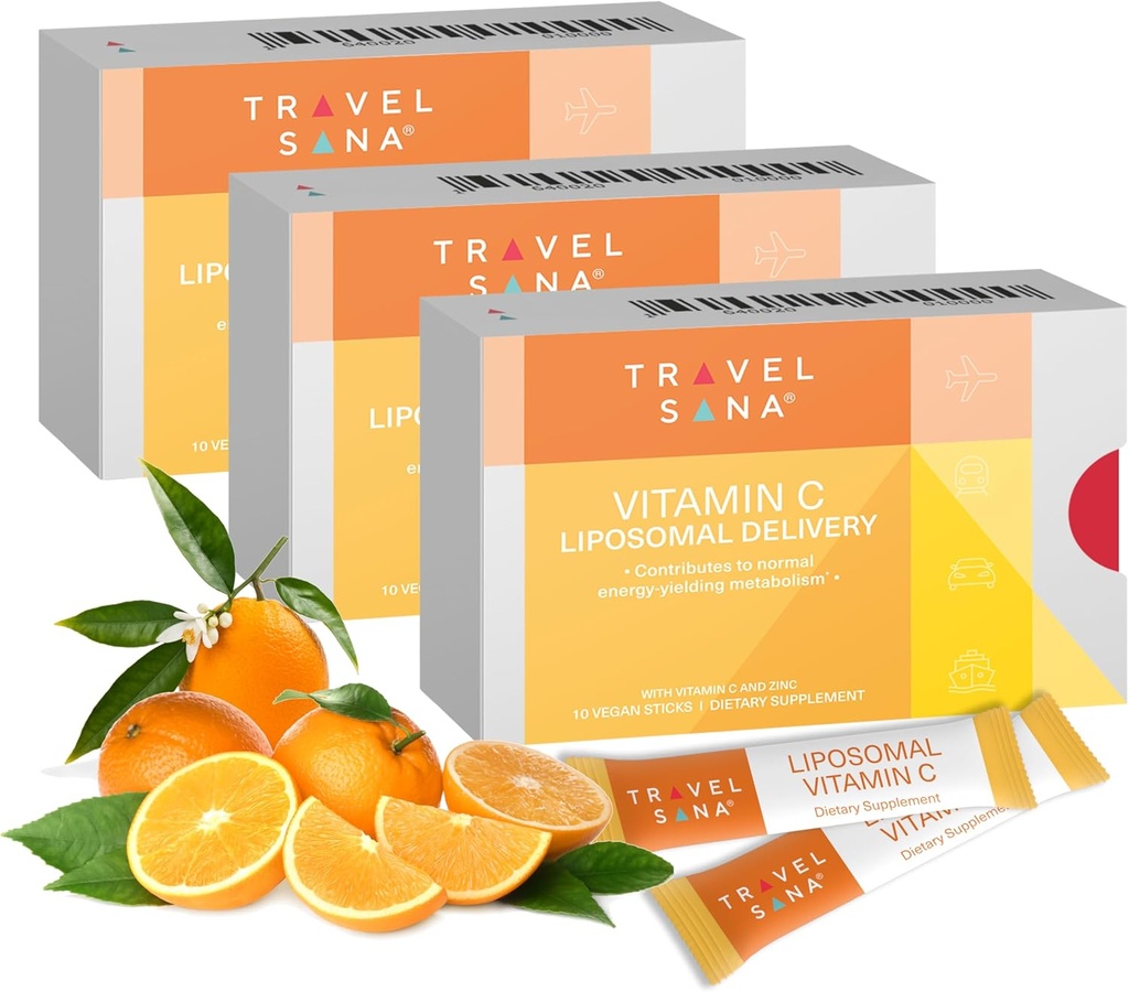 Vitamin C Liposomal (500mg) & Zinc |Enhance Travel Energy, Vitality & Immunity | Combat Travel Fatigue & Oxidative Stress | Advanced Absorption Technology | Fast-Acting | 30 Sticks