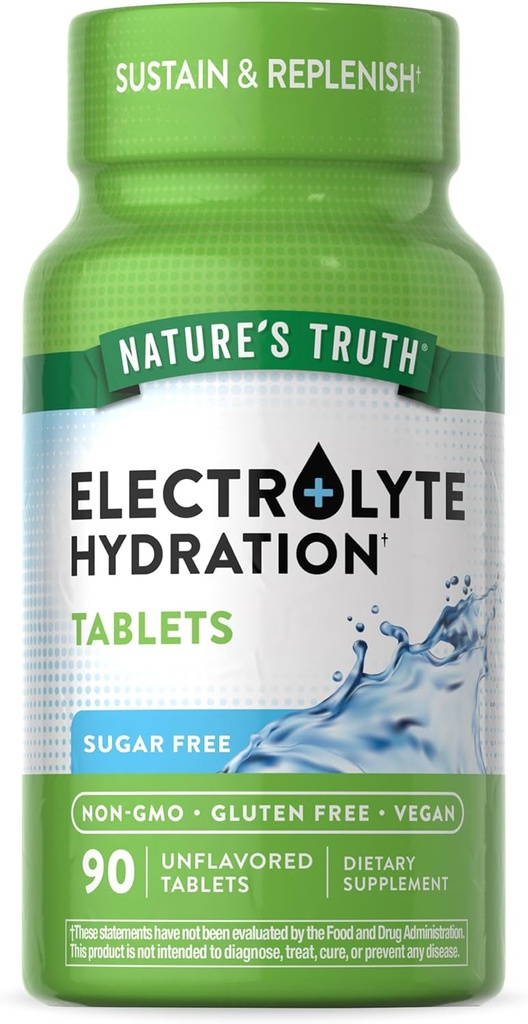 Nature's Truth Electrolyte Tablets | No Sugar | 90 Count | Vegan, Non-GMO & Gluten Free Hydration Supplement | With Minerals