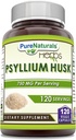 Pure Naturals Psyllium Husk Supplement | 750 Mg Per Serving | Veggie Capsules | Non-GMO | Gluten-Free | Made in USA (120 Count)