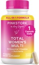 Pink Stork Total Women's Multivitamin - 19 Essential Vitamins for Women & Nutrients – Energy, Metabolism, Hormone, Immune & Mood Support – B6, B12, Biotin, Iron & Zinc – 30 Capsules