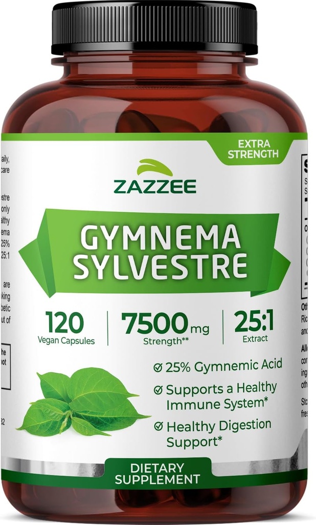 Zazzee Organic Gymnema Sylvestre 25:1 Extract, 7500 mg Strength, 25% Gymnemic Acid, 120 Vegan Capsules, 4 Month Supply, Standardized and Concentrated 25X Extract, All-Natural and Non-GMO