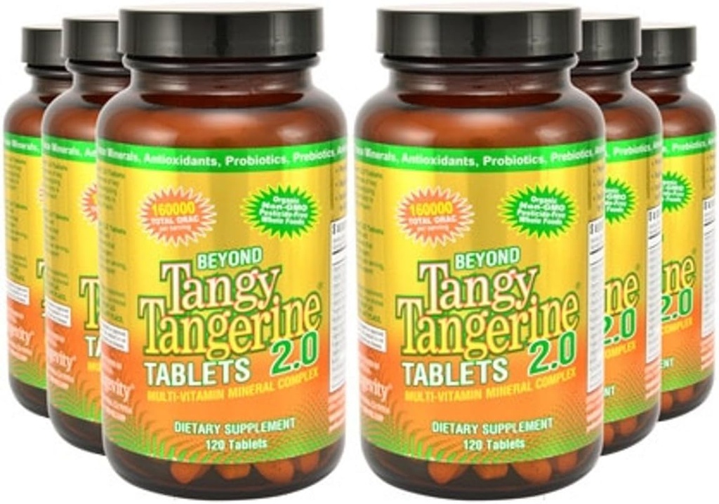 Youngevity Beyond Tangy Tangerine 2.0 Multi-Vitamin & Mineral Complex - Made with Natural & Whole Foods | 160,000 ORAC | 120 Tablets - 6-Pack