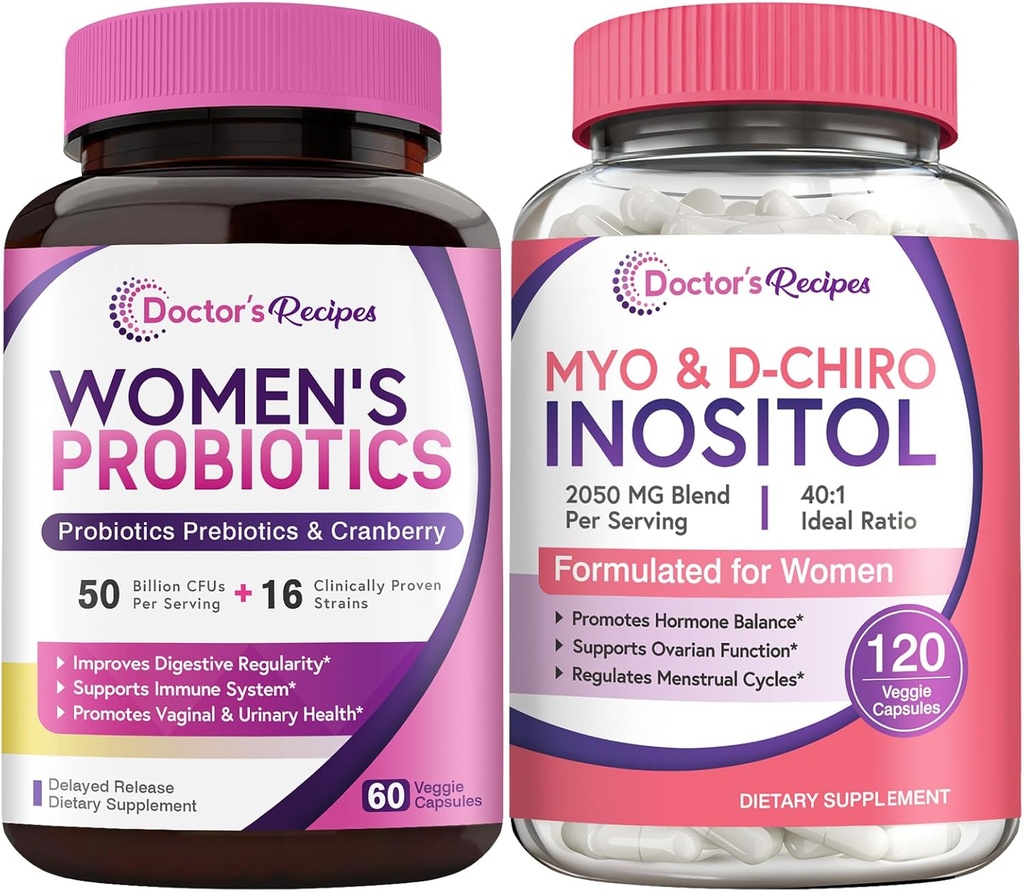 Doctor's Recipes Women’s Probiotics and Inositol Bundle - Gut, Vaginal, Urinary & Reproductive Health for Women