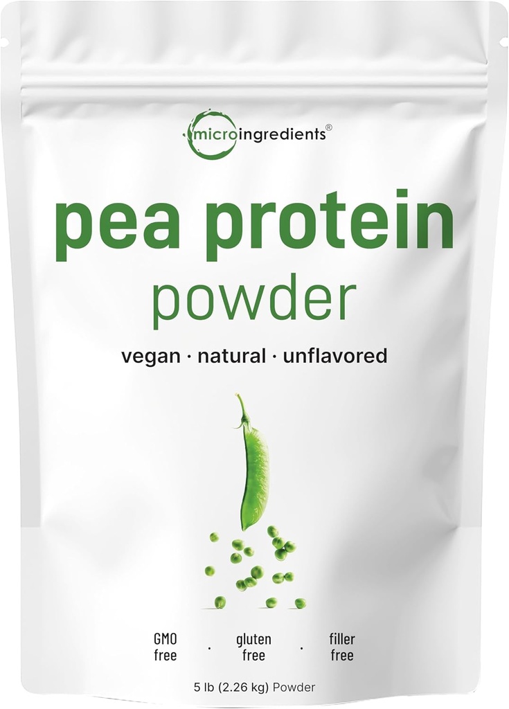 Micro Ingredients North American Grown, Pea Protein Powder, 5 Pounds | Plant Based, Unflavored | Complete Vegan Protein Source – 27g Serving | Rich in BCAAs & EAAs | Non-GMO, Keto Friendly
