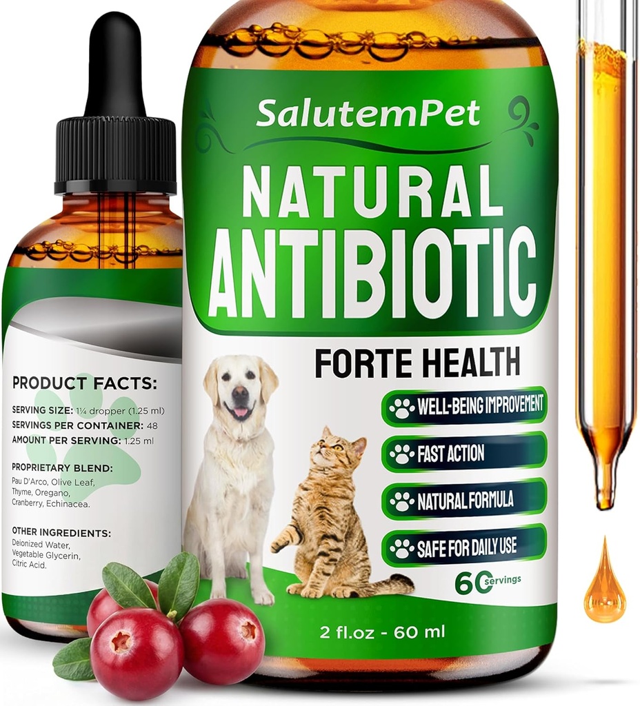 Natural Antibiotics for Dogs to Help with Allergies and UTIs | Kennel Cough Medicine for Dogs | Cat Antibiotics for Infection | Herbal Supplement is Excellent for All Breeds and Ages | 2 oz