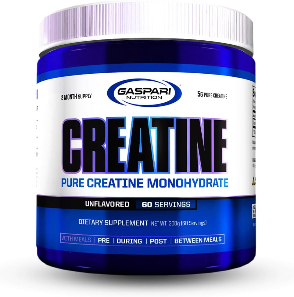 Gaspari Nutrition Pure Creatine Monohydrate, 5g of Pure Creatine, Boost Muscle and Size (Unflavored, 60 Servings)