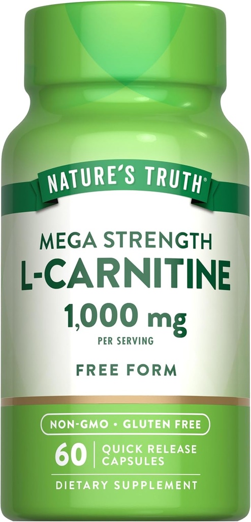Nature's Truth L-Carnitine 1000mg | 60 Capsules | Mega Strength | Free Form | Non-GMO & Gluten Free Supplement