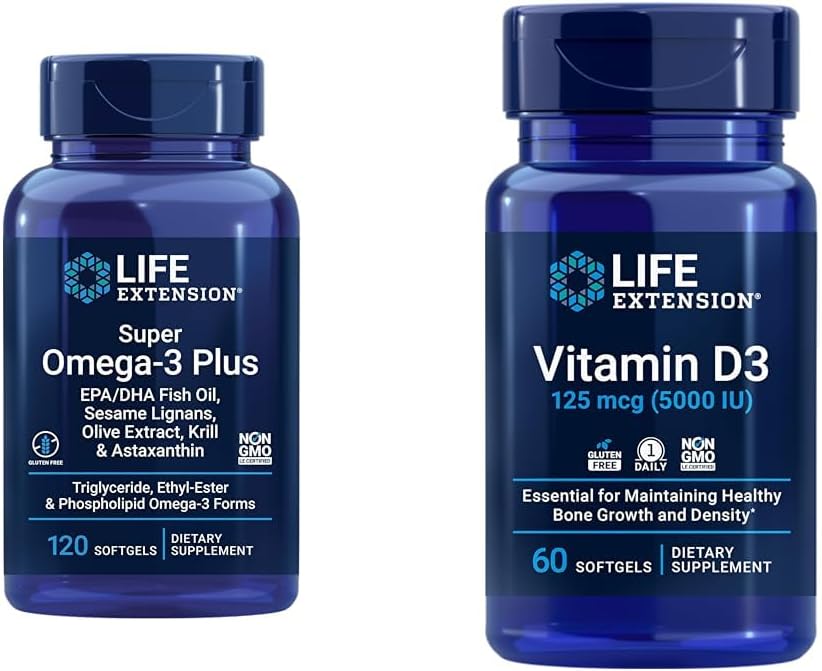 Life Extension Super Omega-3 Plus EPA/DHA Fish Oil, Sesame Lignans & Vitamin D3 125 mcg (5000 IU), Bone Health, Brain Performance