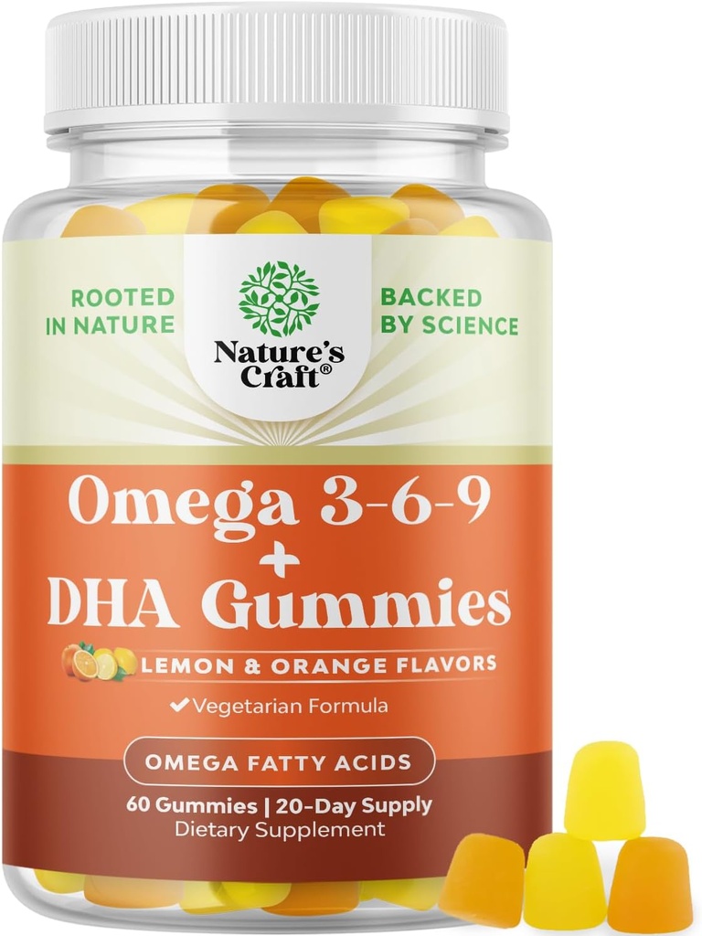 Vegetarian Omega 3 Gummies for Adults - Vegetarian Omega 3 6 9 DHA Gummies for Brain Bone and Heart Health and Joint Support - Burpless Halal Fish Free Plant Based Supplement Men Women