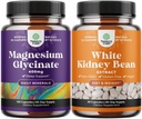 Bundle of Pure Magnesium Glycinate Supplement 400mg Per Serving for Mood Sleep and Relaxation Support and White Kidney Bean Extract Carb Blocker for Metabolism Boost & Ease Calories from Starchy Food
