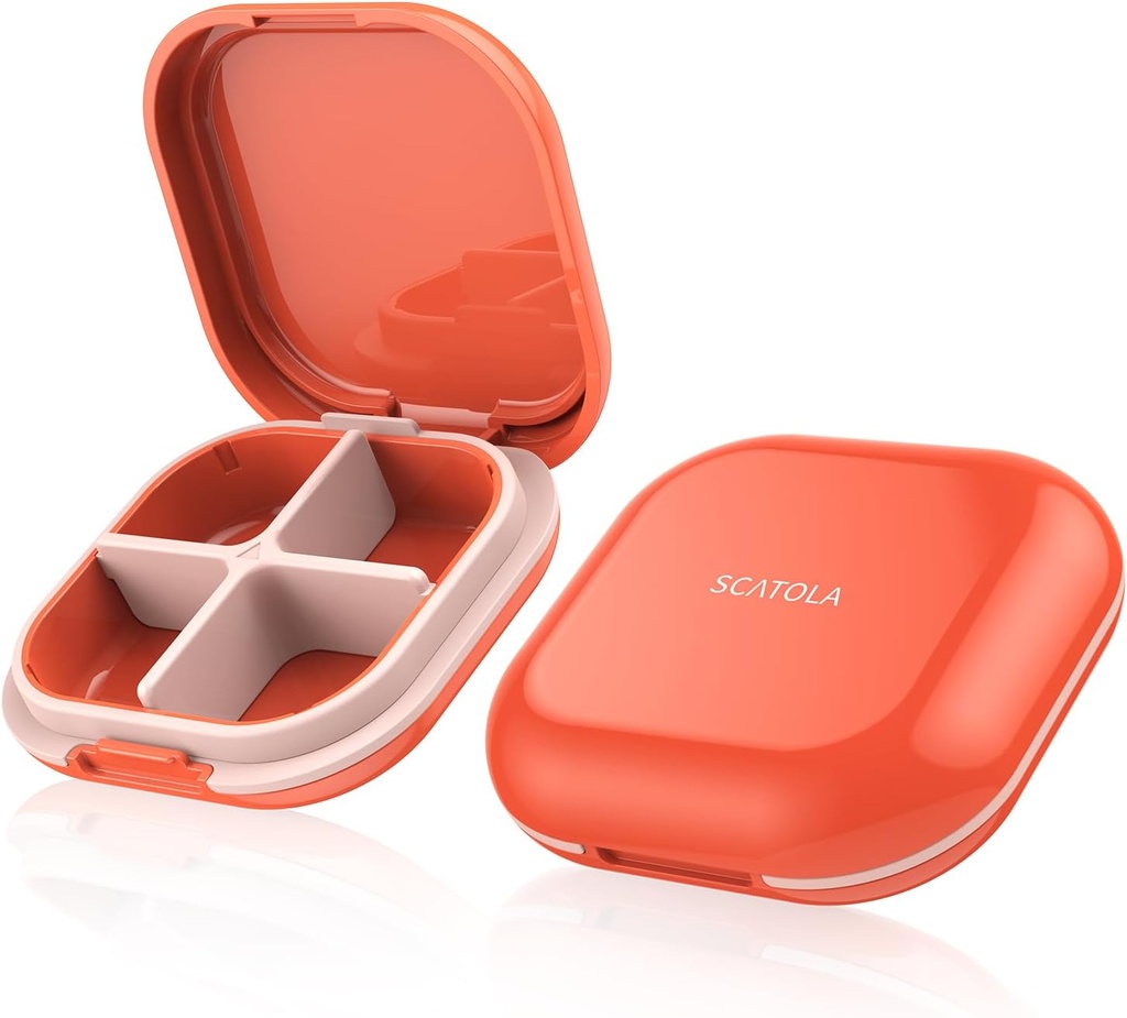 Daily Pill Organizer 4 Compartments, Small Pill Box Portable Travel Pill Case, Mini Pill Container for Purse Pocket, Compact Travel Medicine Organizer for Vitamin, Cod Liver Oil, Supplement (Pink)