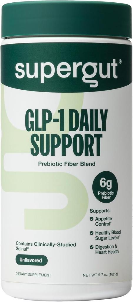 Supergut GLP1 Daily Support - High Fiber GLP-1 Supplement Powder for Women & Men - Sugar-Free Drink Mix for Gut Health (20 Servings)