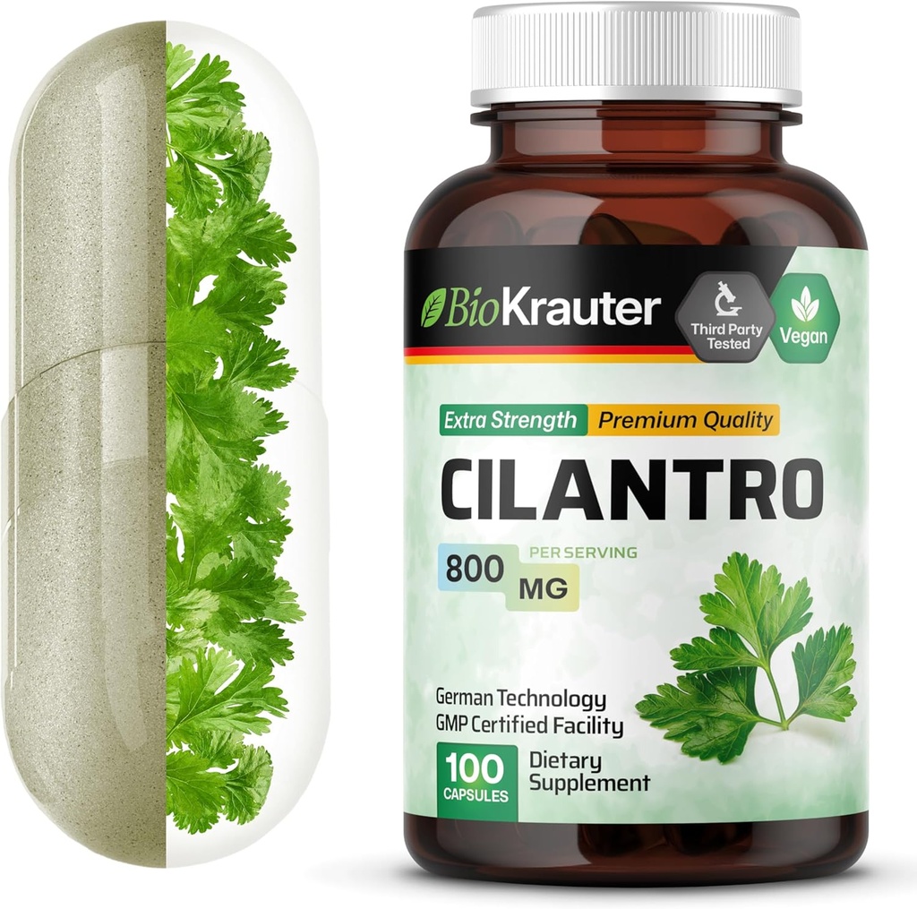BIO KRAUTER Cilantro Capsules - 800 mg 100 pcs - Vegan & Pure Cilantro Supplement for Rich Source of Antioxidants and Natural Cleansing & Detox - No Fillers, Non-GMO - 25 Days of Supply