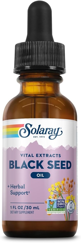 SOLARAY Black Seed Oil Extract - Cold Pressed Black Seed Oil - Super Antioxidant for Immune Support, Hair, Skin, Digestion, and Joints - Non-GMO, 60-Day Guarantee - Approx. 30 Servings, 1 FL OZ