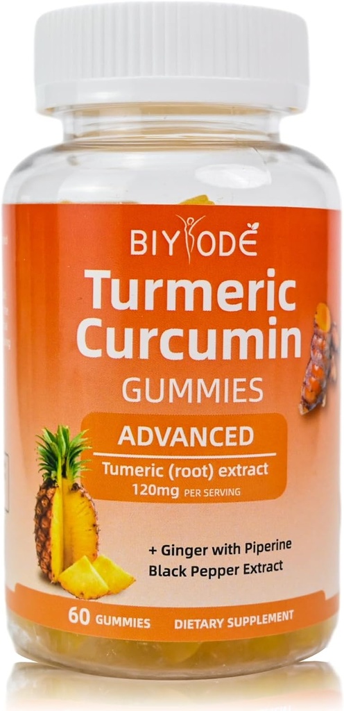 Curcumin Gummies Turmeric Supplement for Joint Support Natural Pineapple Flavor Sugar Free Digestion Cognitive Function and Immune Health for Enhanced Athletic Performance, 60 Count Gummies